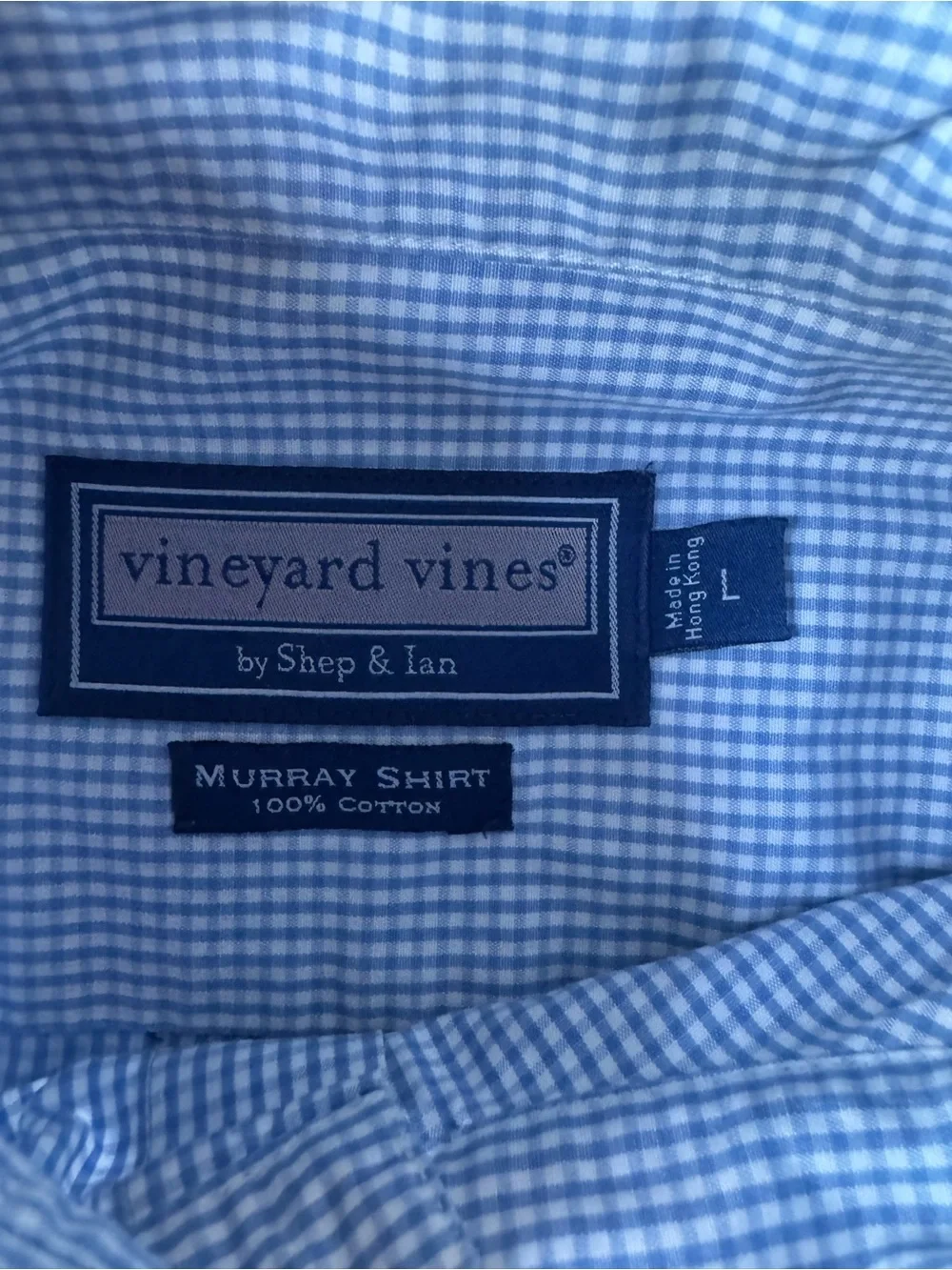 Vineyard Vines Murray Shirt Blue Gingham Button Down Mens L 100% Cotton Preppy